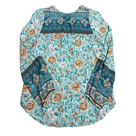 Umgee USA Women’s Small Boho Floral Peasant Blouse Top Long Sleeve Rayon - Picture 1 of 7